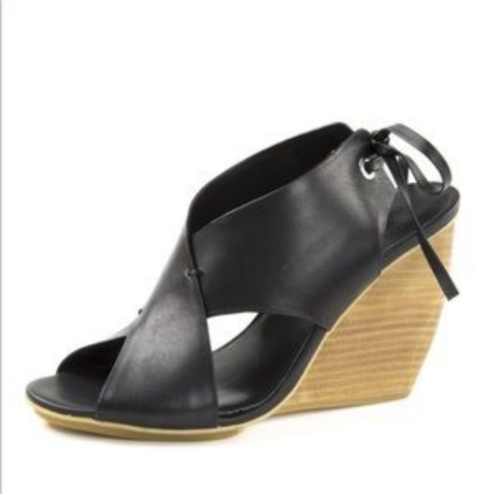 Rebecca Minkoff Black Leather Eden Wedges 7.5M